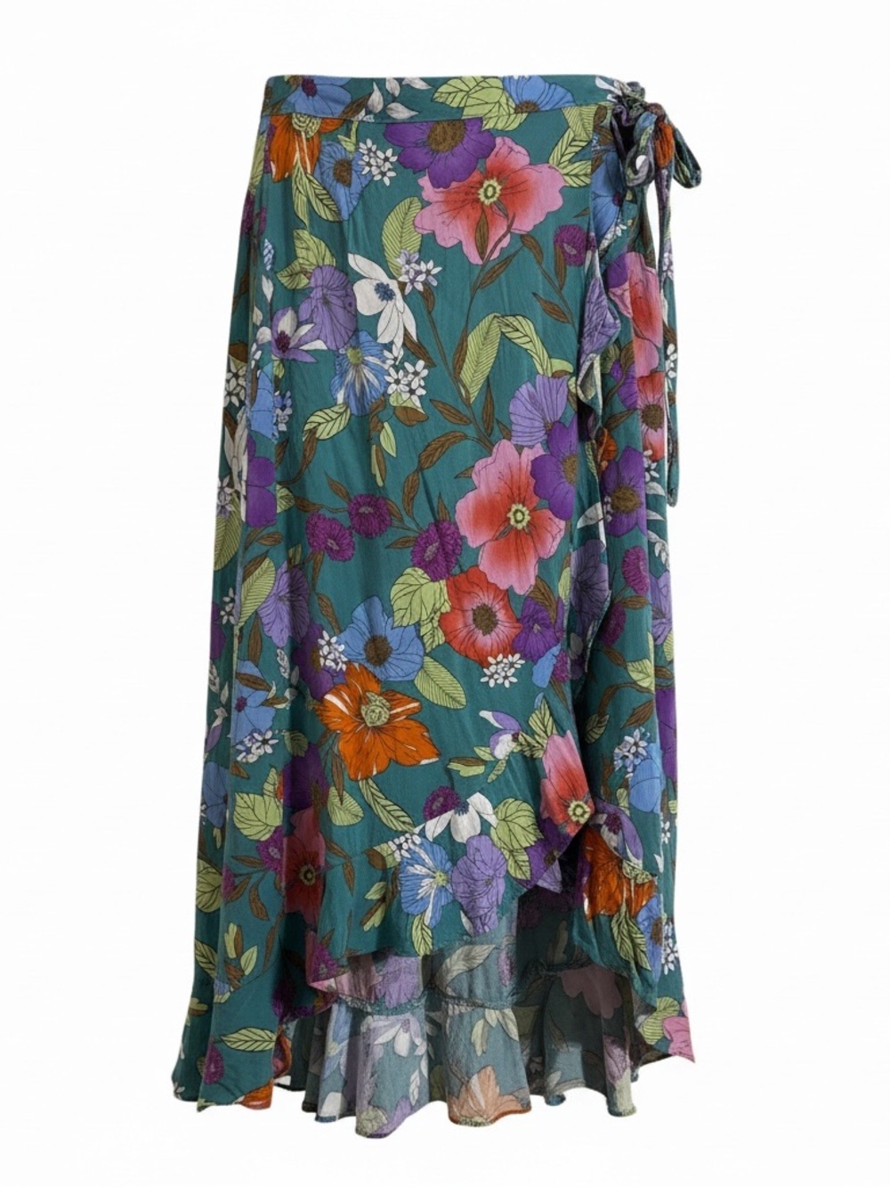 RACHEL Rachel Roy Teal Floral High-Low Wrap Skirt